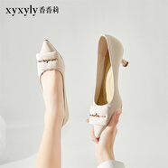 香香莉（xyxyly）女鞋2024春季淺口細(xì)跟中跟尖頭亮片舒適工作OL女單鞋D25091 米色 37