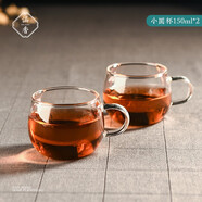 陶瓷故事耐熱玻璃功夫茶杯透明帶手柄手工玻璃杯花茶杯子濃縮咖啡杯小杯子 小圓杯2只裝 150ml 帶把手