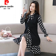 皮爾卡丹（pierre cardin）女裝春秋季新款時(shí)尚氣質(zhì)修身假兩件中長(zhǎng)款雪紡碎花長(zhǎng)袖連衣裙氣質(zhì) 波點(diǎn) 2031 3XL 建議130-145斤