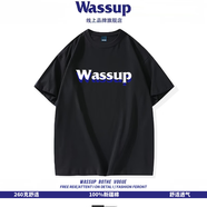 WASSUP UOSNE官方原創(chuàng)百搭短袖t恤男夏季寬松印花字母重磅純棉oversize情侶款 經(jīng)典款雙疊-黑色 2XL （建議160斤左右）
