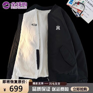 MR-90官方美式潮牌棉衣男女同款兩面穿冬季加絨保暖棉襖棒球領(lǐng)棉服外套 黑色（NE01） M （建議110-130斤）