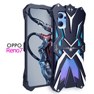 龍豈 oppo reno6手機殼金屬邊框變形金剛opporeno7 pro全包防摔保護Reno8定制  Reno7【雷神】-黑色