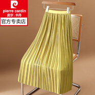 皮爾卡丹（pierre cardin）垂墜百褶裙半身裙女夏季2025新款松緊腰中長(zhǎng)款褶皺a字夏天新款新 黃色 XL