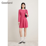 音兒（YINER）Goodland美地女裝春季小香風(fēng)木耳花邊羊毛混紡針織連衣裙 玫紅 2XL