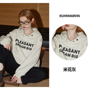 庫恩瑪維（KUHNMARVIN）韓版連帽抽繩衛衣女2024年冬季新款設計感學(xué)院風(fēng)加絨外套K36368 米花灰 L