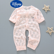 迪士尼（Disney） 嬰兒連體衣薄款空調(diào)服夏裝長(zhǎng)袖男新生兒衣服哈睡衣女寶寶棉夏季 鏤空菠蘿開(kāi)襠粉色 80碼(8-11個(gè)月)