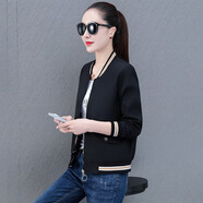 抹茶清歌 短外套女雙面穿夾克女外套潮兩面穿棒球領(lǐng)外套顯瘦減齡修身休閑短外套女bf夾克衫棒球服 黑色 XL