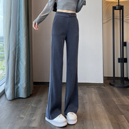簡蜓雪尼爾微喇褲女2025春秋新款高腰垂感休閑長褲寬松顯瘦加絨喇叭褲 灰色【春秋不加絨】 XL (120-130斤左右)