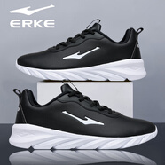 鴻星爾克男鞋秋冬季2025新款跑鞋皮面防水軟底運動(dòng)鞋黑色跑步鞋紅星休閑鞋 正黑/正白 42