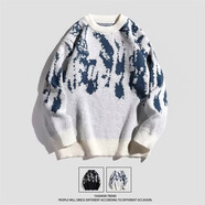 ABXA毛衣男冬季新款加厚打底內搭針織衫復古拼接保暖寬松線(xiàn)衣外套痞帥 M225白色 M 【建議80斤-100斤】