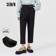 森馬森馬休閑褲女純色百搭秋季新款花苞腰韓版長(cháng)褲哈倫褲女生潮流 黑色9000 155/62A/S
