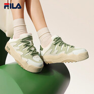 斐樂（FILA）斑斕鞋ROSETTA女鞋板鞋新款面包厚底鞋復(fù)古休閑鞋 灰白/奶油黃綠-ML 37.5