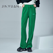 金苑（JINYUAN）休閑直筒垂感闊腿長褲女2022冬季新款高腰寬松褲子C225111 綠色 M(165/70A)