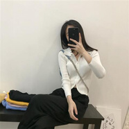 polo領(lǐng)針織開衫女薄款早秋新款修身顯瘦短款雙頭拉鏈長袖上衣 白色 S