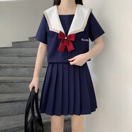 【JK制服官方】| 日月星辰 | 日系正統軟妹JK制服裙名古屋襟三本中間服學(xué)生水手服套裝 白雪姬短袖一套 XXL