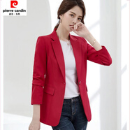 皮爾卡丹粉色西裝女2026秋新款洋氣時(shí)尚小西服上衣黑色職業(yè)裝氣質(zhì)修身外套 紅色 L 108斤118斤