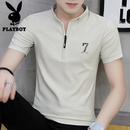 花花公子（PLAYBOY）短袖男t恤夏季2025新款韓版潮流抗皺T恤立領(lǐng)上衣純色休閑打底衫 C-4198HH1814ABC卡其色 M 165