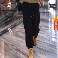 啄木鳥(niǎo)品牌女裝冬季加厚加絨燈芯絨褲子女2025新款寬松顯瘦束腳哈倫褲子 黑色【春秋不加絨】 薄款 XL 建議115-130斤