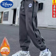 迪士尼（DISNEY）品牌中大男童寬松一體絨褲子兒童衛(wèi)褲秋冬23款男孩加絨運(yùn)動褲長褲 鐵灰色【加絨加厚】 170