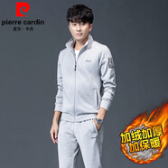 皮爾卡丹（pierre cardin）新款男士休閑運(yùn)動(dòng)套裝男春秋季衛(wèi)衣跑步運(yùn)動(dòng)服秋冬運(yùn)動(dòng)套裝三件套 灰色加絨【外套+褲子】 XL