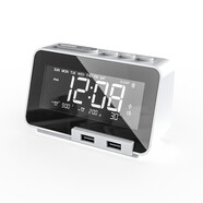 MOZUO K5 藍牙鬧鐘音響收音機桌面迷你小音箱家用LCD顯示低音炮收款擴音器手機充電器 白色