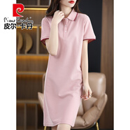 皮爾卡丹2025春夏新款純色女POLO襯衫領(lǐng)純棉A字連衣裙休閑中長(cháng)運動(dòng)款T恤裙 淺粉色-撞邊款 XL