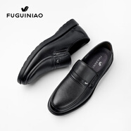 富貴鳥（FUGUINIAO）皮鞋男士商務(wù)休閑真皮男鞋正裝鞋一腳蹬爸爸鞋 黑色 39 
