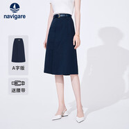 納維凱爾意大利小帆船女士收腰A字版中長(cháng)款休閑半身裙2322844506 藍 XL 