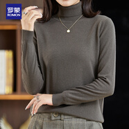 羅蒙100%羊毛衫女士純羊毛全羊毛秋冬簡(jiǎn)約純色薄款高領(lǐng)毛衣女針織衫套頭打底衫女裝 灰色 M