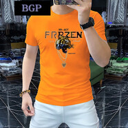 BGP潮牌歐美風夏季新款潮流男半袖T恤圓領字母虎頭燙鉆百搭修身短袖 橙色 M