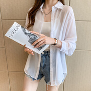 ESCURLTF2023開(kāi)衫女外套夏透氣韓版寬松雪紡薄款長(cháng)袖防曬服白色襯衫 雪紡襯衫白色 均碼