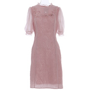 pinkmary連衣裙女2022夏季新款歐根紗燈籠袖中式旗袍裙PMALS5215 粉紅色 XS