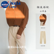 憶克薩兩件套冰絲襯衫上衣高級感男神帥氣成熟2025春季潮男墜感休閑襯衣 咖啡色襯衫+卡其西褲(兩件) L