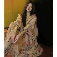 淳駿沙灘裙女海邊度假長(cháng)裙海南三亞春夏宮廷燈籠袖印花連衣裙波西米亞 圖片色 M