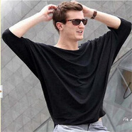奢依君（SHEYIJUN）蝙蝠衫男短袖 春秋夏韓版新個(gè)性時(shí)尚寬松T恤舒適大碼潮男裝t 黑色  七1分袖 2XL 185 160-180斤