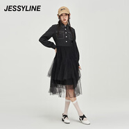 Jessy line秋季專柜款 杰茜萊黑色網(wǎng)紗拼接連衣裙 333211183 黑色 XS/155
