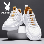 花花公子（PLAYBOY）鞋子男鞋2025春夏季新款休閑小白鞋男士百搭厚底增高運動板鞋男 白棕 44 男款