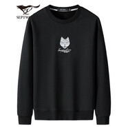 七匹狼長袖T恤男士衛(wèi)衣春季圓領(lǐng)套頭字母圖案印花打底衫男裝休閑百搭Q 001(黑色)-3237款 4XL 190/104A
