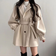 娂奾收腰外套女小個(gè)子短款2024春秋感加厚小香風(fēng)大衣 杏色 s