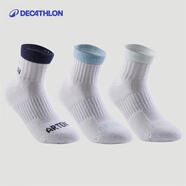迪卡儂兒童襪子運動(dòng)襪低中幫夏季精梳棉透氣吸汗男女童ten 【中幫加厚】白色組合（3雙裝） 【35-38】(鞋碼35/36/37/38)