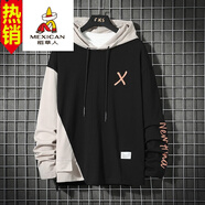 稻草人  新品薄款短袖衛(wèi)衣男士外套高中學(xué)生夏季時(shí)尚帥氣青年大碼T恤中 WY901黑配卡其(長款連帽衛(wèi)衣男港風(fēng)潮流款上衣) M【建議100斤以下】