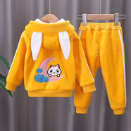 迪士尼（Disney）兒童套裝秋冬加絨2023新款0-8歲男女童冬季服裝寶寶雙面絨休套裝 月亮貓冬款  黃色 100【建議身高85-95】