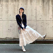 GARNUO白色半身裙女夏季2025春秋新款溫柔風(fēng)蛋糕裙高腰a字長裙蕾絲裙子 白色【半身裙】 L