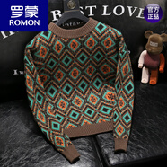 羅蒙（ROMON）時尚半高領(lǐng)毛衣男秋冬季感潮牌套頭歐洲站個性復(fù)古花色針織衫 圖色 L