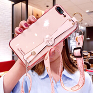 優(yōu)蕾絲 iphone6/7/8手機(jī)殼6s保護(hù)6plus硅膠套蘋(píng)果腕帶斜挎掛繩全包防摔軟殼女款 蘋(píng)果7plus/8plus【櫻花粉】全屏鋼膜+斜挎