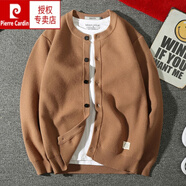 皮爾卡丹（pierre cardin）春秋日系復古針織開衫男士圓領加絨加厚毛衣外套韓版潮流男裝線衣 【加】卡其色 厚款 L 175135斤-150斤