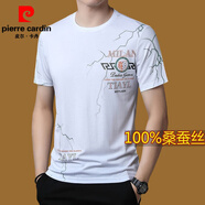 皮爾卡丹（pierre cardin）男士短袖t恤冰|絲2024新款夏季薄款半袖桑|蠶絲體恤男夏裝潮T 白色915 190/4XL
