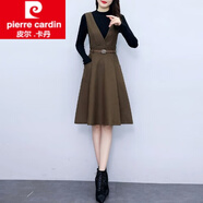 皮爾卡丹（pierre cardin）毛呢馬甲背心裙套裝女秋冬2025年新款氣質(zhì)修身顯瘦連衣裙套裝裙女 毛衣配背帶裙 L