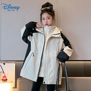 迪士尼（Disney）女大童外套秋冬裝2025新款小女孩秋冬外套夾棉初中生三合一可拆卸 米色春秋款 170碼  建議身高155-165CM