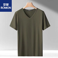 羅蒙2件莫代爾冰絲短袖T恤男夏V領(lǐng)潮流打底衫時(shí)尚男衣服 高端品牌莫代爾短.袖V領(lǐng)【軍綠色】+高檔品牌 5XL 建議【185-200斤】+高檔品牌